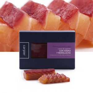 Lomo de salmón Carpier ahumado con vodka y remolacha