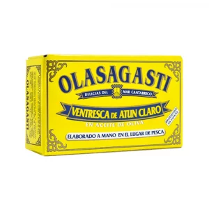 Lata de ventresca de bonito Olasagasti en aceite de oliva.