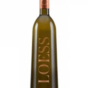 Vino blanco LOESS 100% Verdejo DO Rueda sobre fondo blanco.