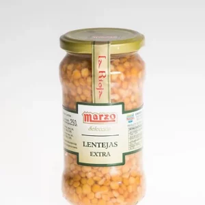 Frasco de lentejas extra de Conservas Marzo.