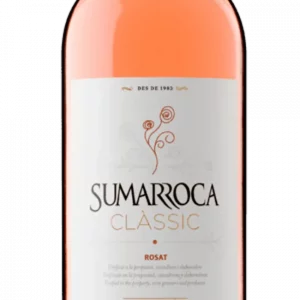 Botella de vino rosado Sumarroca Nostrat Rosé con tonos fresa.