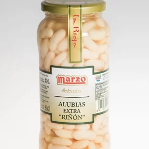 Frasco de alubias blancas extra riñón de Conservas Marzo La Rioja.