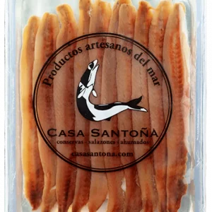 Anchoas artesanales Casa Santoña, 10 lomos de pesca extractiva en aceite, producto gourmet refrigerado.