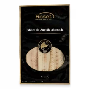 Lomos de anguila ahumada del Delta del Ebro al vacío, seleccionados y ahumados con madera de olivo.