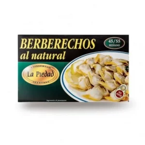 Lata de berberechos medianos al natural La Piedad, 40/50 piezas de la ría gallega depuradas y sin arena.