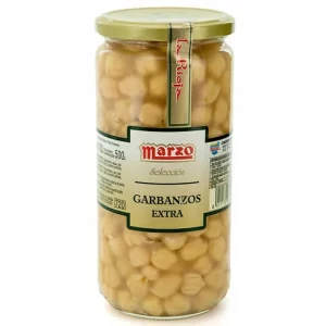 Frasco de garbanzos extra de Conservas Marzo.