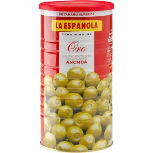 Bote de aceitunas verdes extra rellenas de anchoa La Española 600g.